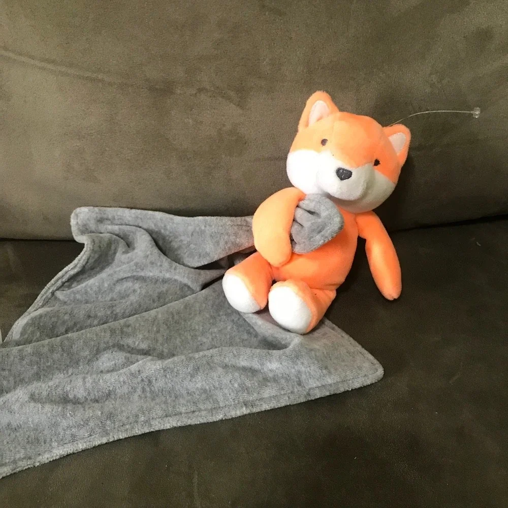 Carter's Orange Fox Rattle Lovey Gray Security Baby Blanket Lovie Baby toy Grey